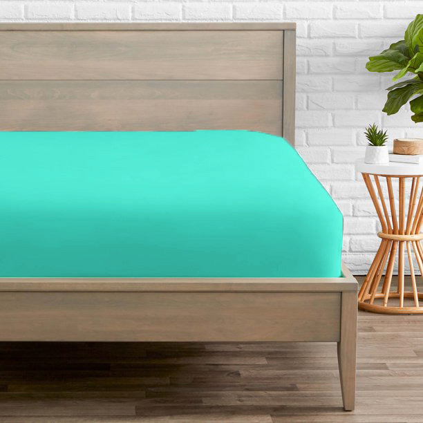 Cearceaf de pat cu elastic, bumbac natural 100%, turcoaz [5]