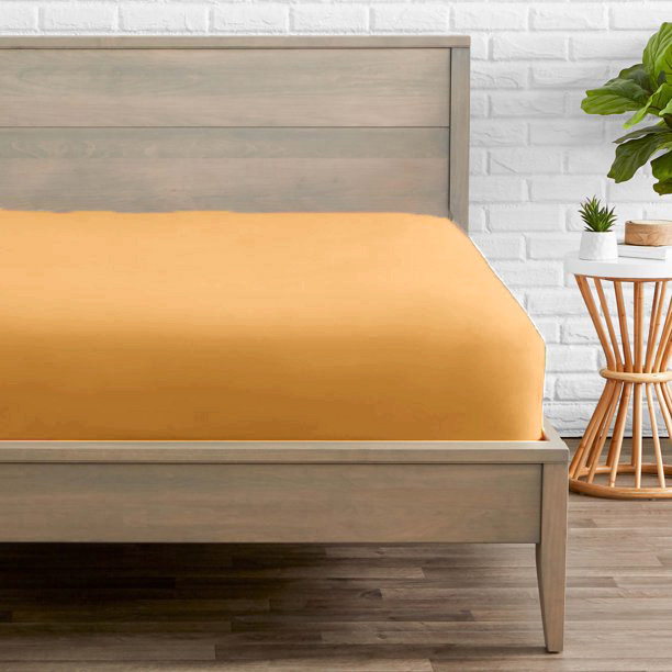 Cearceaf de pat cu elastic, bumbac natural 100%, mustar [5]