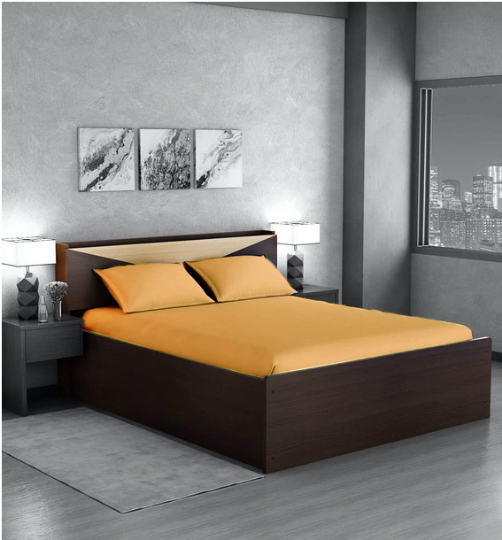 Cearceaf de pat cu elastic, bumbac natural 100%, mustar [7]