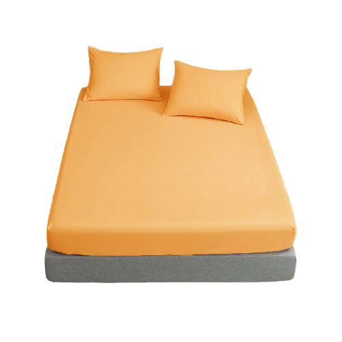 Cearceaf de pat cu elastic, bumbac natural 100%, mustar [2]