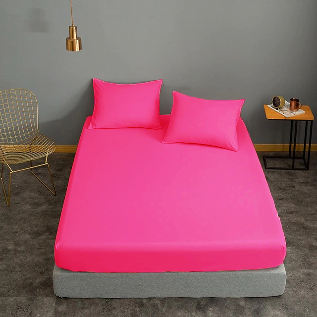 Cearceaf de pat cu elastic, bumbac natural 100%, roz aprins, magenta [6]