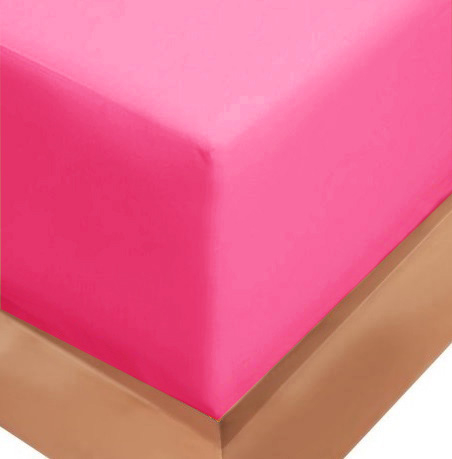 Cearceaf de pat cu elastic, bumbac natural 100%, roz aprins, magenta [3]