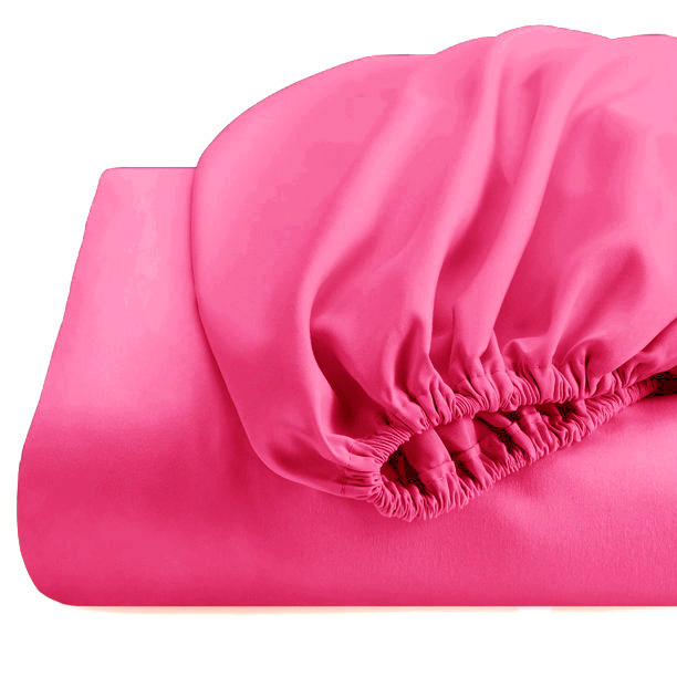 Cearceaf de pat cu elastic, bumbac natural 100%, roz aprins, magenta [4]