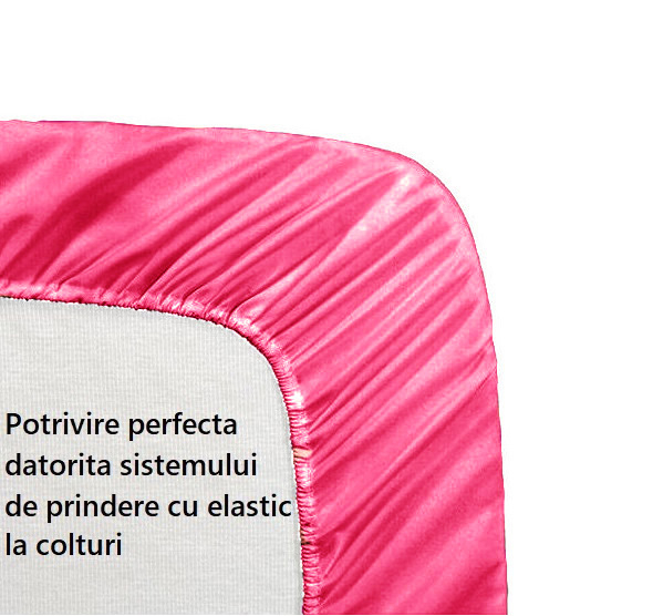 Cearceaf de pat cu elastic, bumbac natural 100%, roz aprins, magenta [1]
