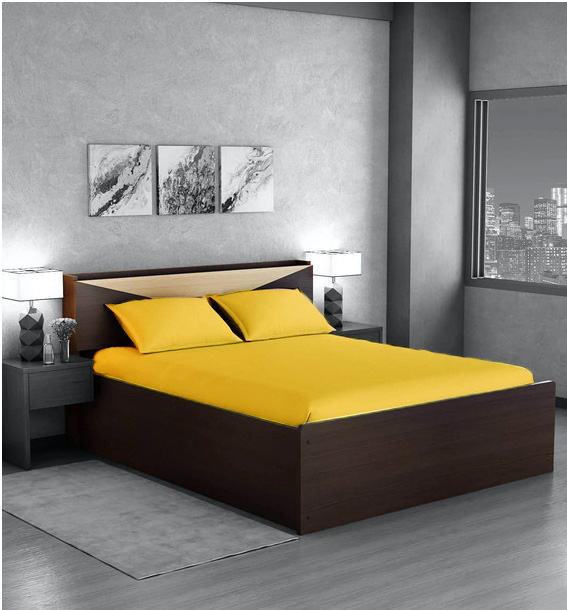 Cearceaf de pat cu elastic, bumbac natural 100%, galben pal [7]