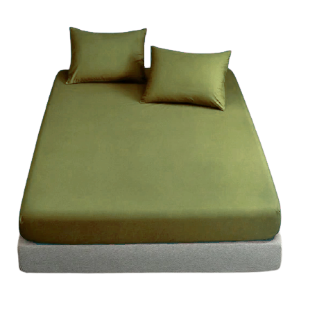 Cearceaf de pat cu elastic, bumbac natural 100%, verde army [2]