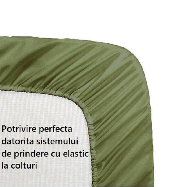 Cearceaf de pat cu elastic, bumbac natural 100%, verde army [1]