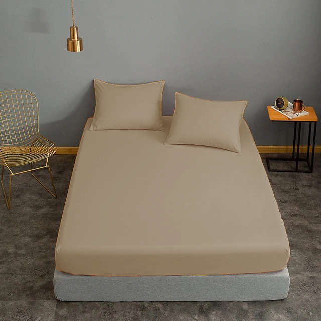 Cearceaf de pat cu elastic, bumbac natural 100%, maro [6]