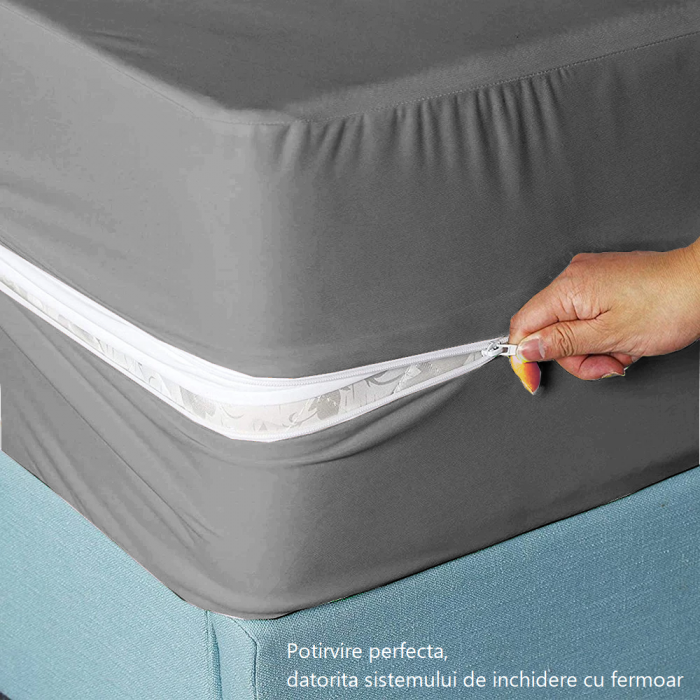 Husa cu fermoar pentru saltea din bumbac 100% natural, de culoare gri [3]