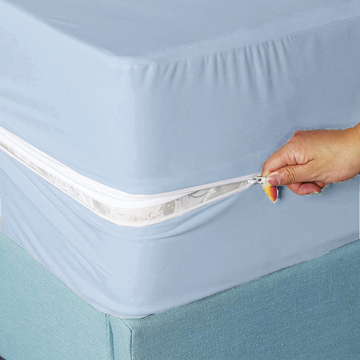 Husa cu fermoar pentru saltea din bumbac 100% natural, de culoare albastru deschis [5]