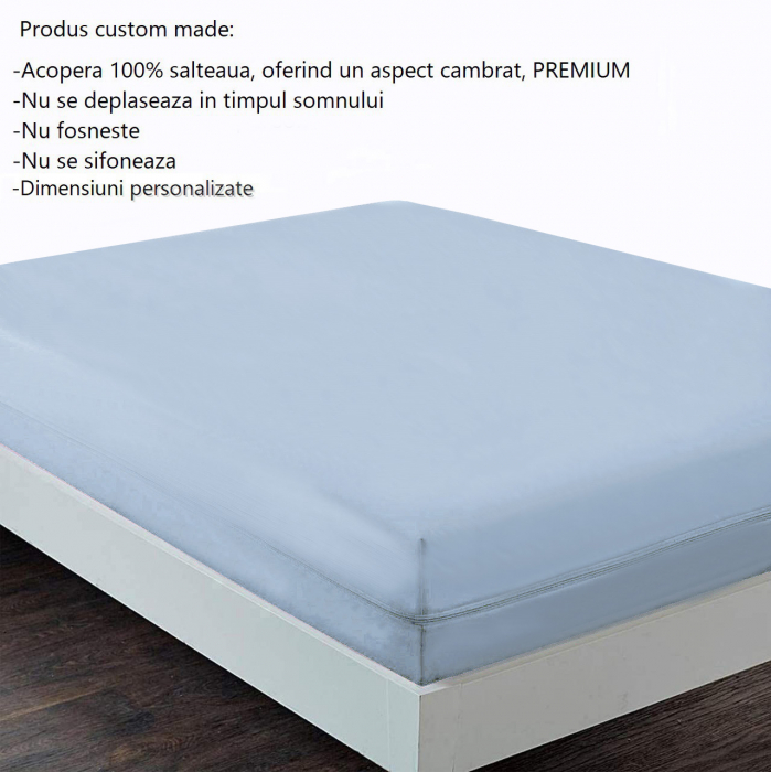 Husa cu fermoar pentru saltea din bumbac 100% natural, de culoare albastru deschis [4]