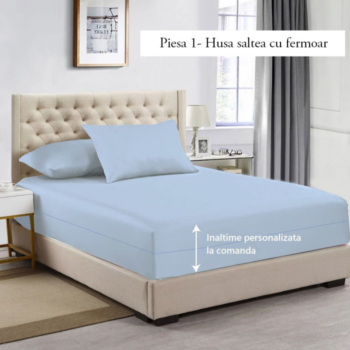 Husa cu fermoar pentru saltea din bumbac 100% natural, de culoare albastru deschis [3]