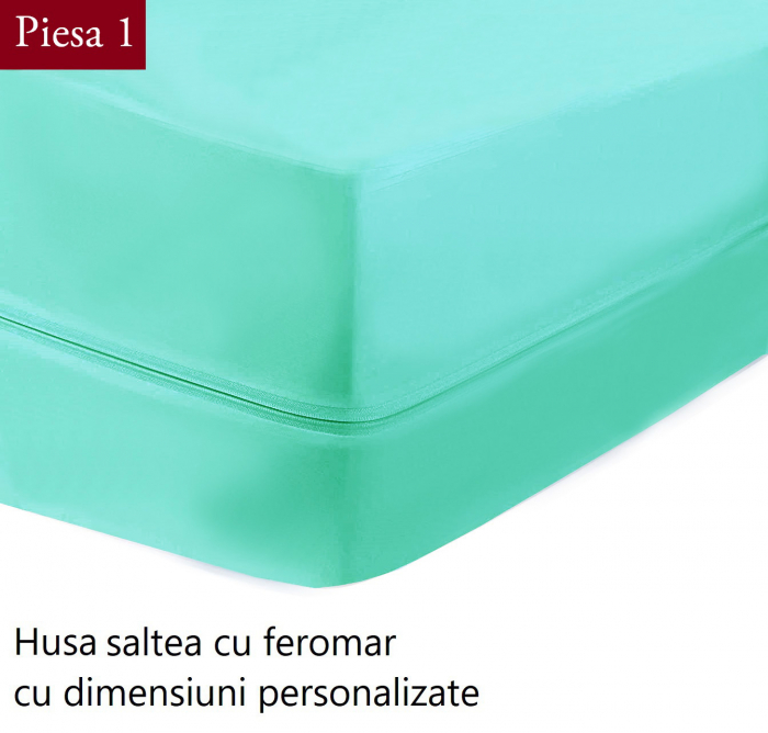 Husa cu fermoar pentru saltea din bumbac 100% natural, de culoare turcoaz [2]