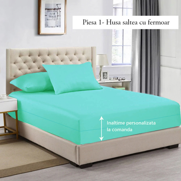 Husa cu fermoar pentru saltea din bumbac 100% natural, de culoare turcoaz [3]