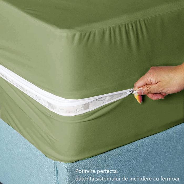 Husa cu fermoar pentru saltea din bumbac 100% natural, de culoare verde army [3]