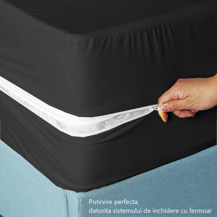 Husa cu fermoar pentru saltea din bumbac 100% natural, de culoare negru [3]