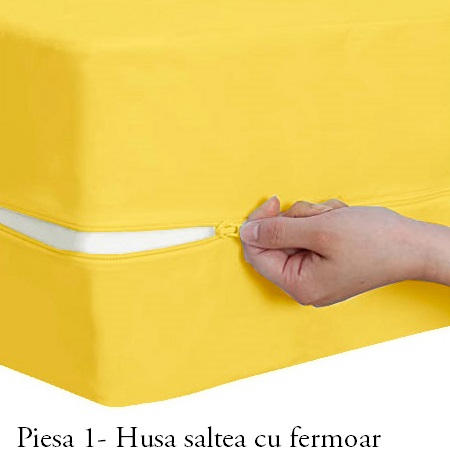 Husa cu fermoar pentru saltea din bumbac 100% natural, de culoare galben pal [3]