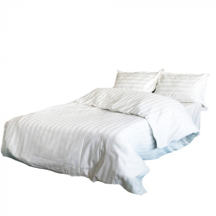 Lenjerie pat xxl bumbac damasc dungi late alb – 4 piese [2]