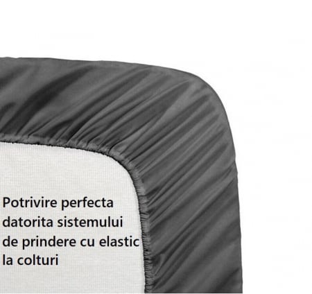 Pentru pat - Cearceaf de pat cu elastic, bumbac natural 100%, gri