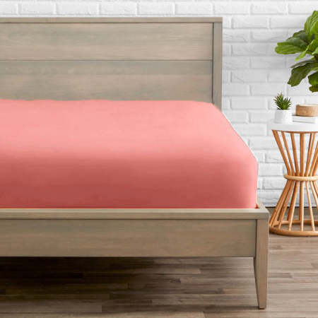 Cearceaf de pat cu elastic, bumbac natural 100%, roz pal [5]