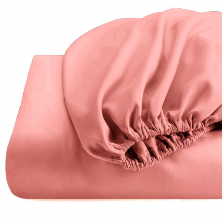 Cearceaf de pat cu elastic, bumbac natural 100%, roz pal [6]