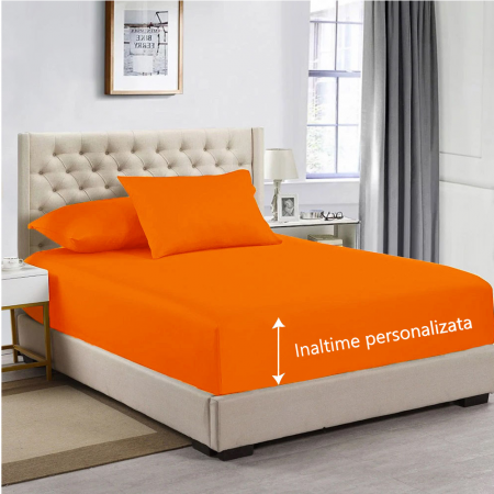 Cearceaf de pat cu elastic, bumbac natural 100%, portocaliu [1]
