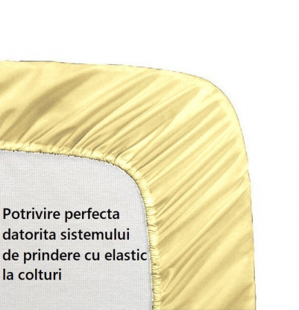 Cearceaf cu elastic - Cearceaf de pat cu elastic, bumbac natural 100%, crem