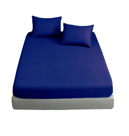 Cearceaf de pat cu elastic, bumbac natural 100%, bleumarin [2]