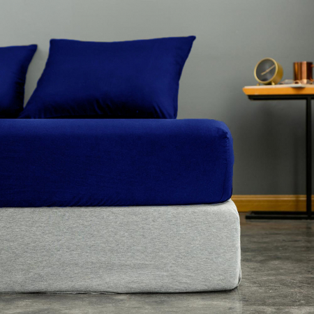Cearceaf de pat cu elastic, bumbac natural 100%, bleumarin [5]