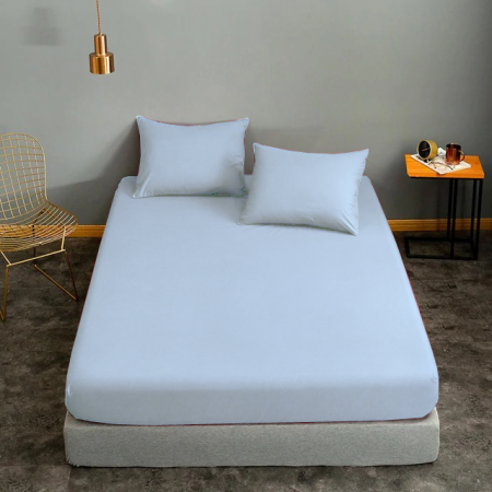 Cearceaf de pat cu elastic, bumbac natural 100%, albastru deschis [6]