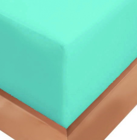 Cearceaf de pat cu elastic, bumbac natural 100%, turcoaz [3]