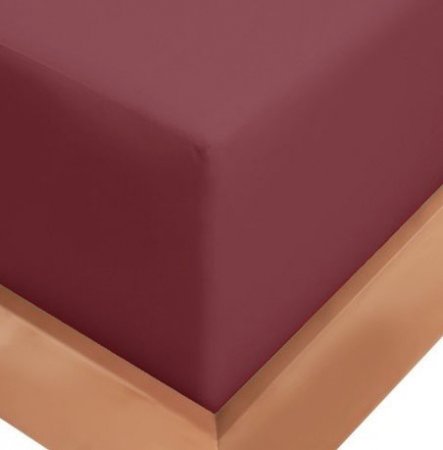 Cearceaf de pat cu elastic, bumbac natural 100%, grena [4]