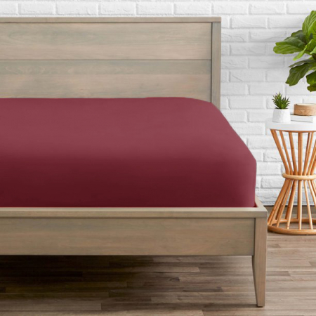 Cearceaf de pat cu elastic, bumbac natural 100%, grena [5]