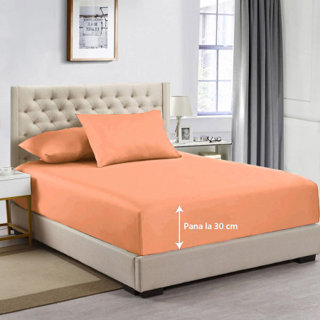 Cearceaf de pat cu elastic, bumbac natural 100%, somon [1]