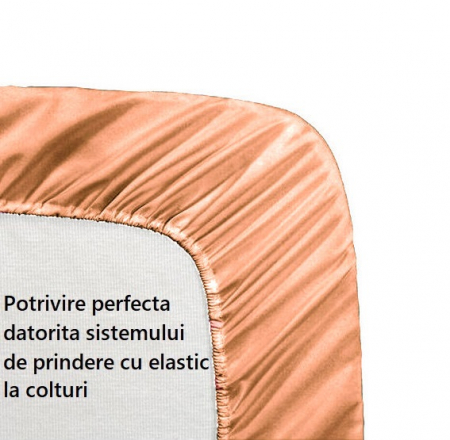 Cearceaf cu elastic - Cearceaf de pat cu elastic, bumbac natural 100%, somon