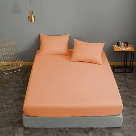 Cearceaf de pat cu elastic, bumbac natural 100%, somon [5]