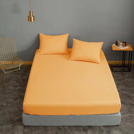 Cearceaf de pat cu elastic, bumbac natural 100%, mustar [5]