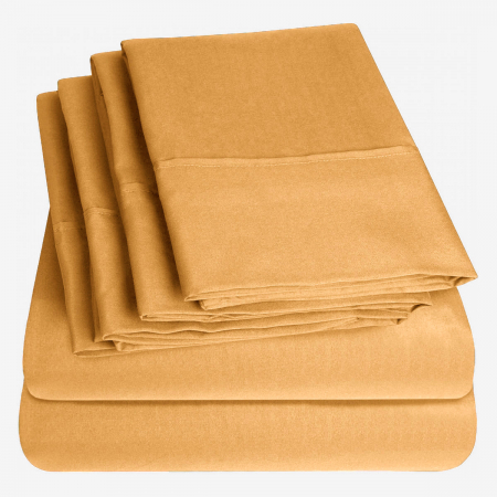 Cearceaf de pat cu elastic, bumbac natural 100%, mustar [9]