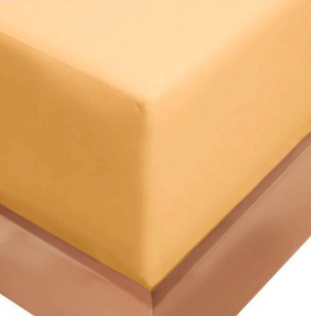 Cearceaf de pat cu elastic, bumbac natural 100%, mustar [3]