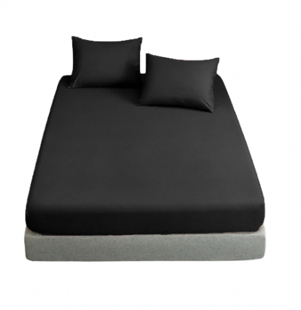 Cearceaf de pat cu elastic, bumbac natural 100%, negru [2]