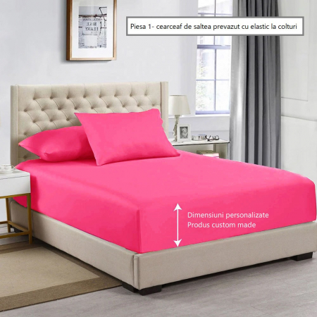 Cearceaf de pat cu elastic, bumbac natural 100%, roz aprins, magenta [1]