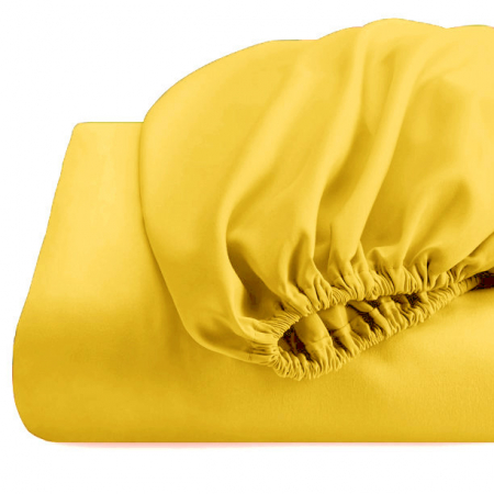 Cearceaf de pat cu elastic, bumbac natural 100%, galben pal [3]