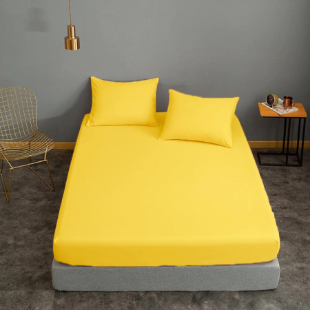 Cearceaf de pat cu elastic, bumbac natural 100%, galben pal [5]