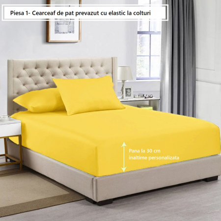 Cearceaf de pat cu elastic, bumbac natural 100%, galben pal [1]