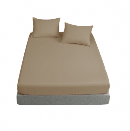 Cearceaf de pat cu elastic, bumbac natural 100%, maro [2]