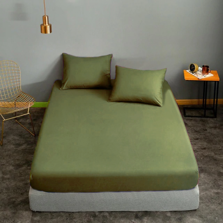 Cearceaf de pat cu elastic, bumbac natural 100%, verde army [6]