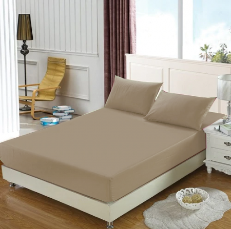 Cearceaf de pat cu elastic, bumbac natural 100%, maro [6]