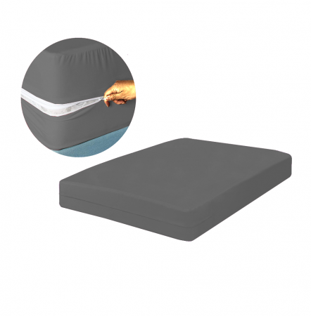 Huse pentru saltele - Husa cu fermoar pentru saltea din bumbac 100% natural, de culoare gri