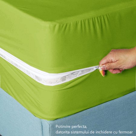 Husa cu fermoar pentru saltea din bumbac 100% natural, de culoare verde mat [2]