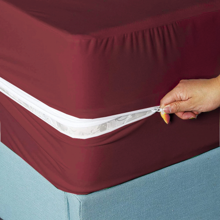 Husa cu fermoar pentru saltea din bumbac 100% natural, de culoare grena [2]